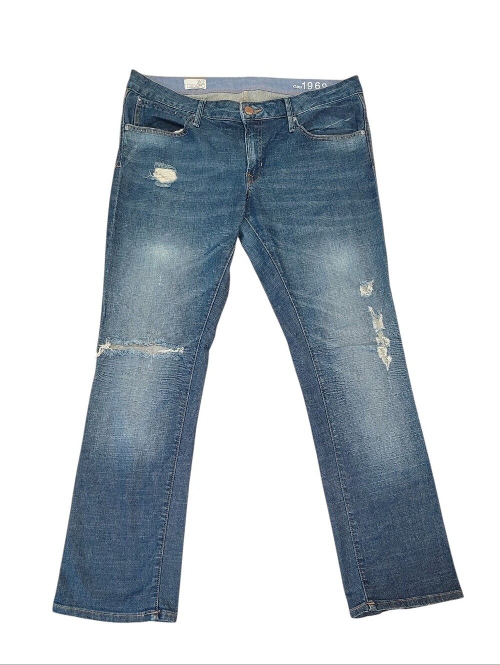 Gap 1969 Easy Straight Distressed Medium Wash Jeans